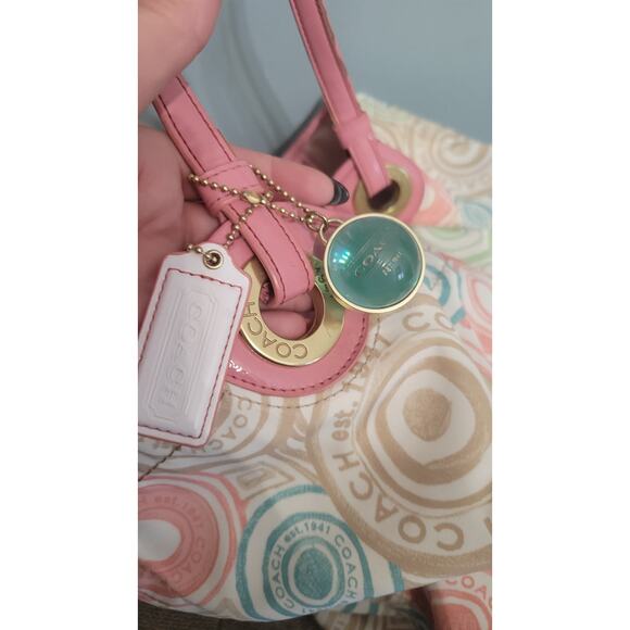 Coach Scribble Pop Art Tote Bag F19184 Pink Patent Leather Trim Shoulder Purse - Picture 8 of 15